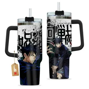 WeXAnime Jujutsu Kaisen Megumi Fushiguro 40oz Stainless Steel Handle Tumbler - Double-Wall Vacuum Insulated Beverage Cup, Leak-Proof Insulation, Anime Art Japanese Character Mug, Washable Travel Mug with Lid, Otaku Gift