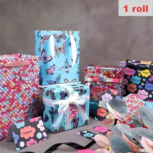 Sparkling Laser Holographic Gift Wrap Rolls ✨ Y2K Aesthetic Butterfly & Leopard Designs | 17x118" Glitter Wrapping Paper | Viral Party Supplies 🌈