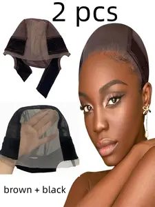 Women’s Lace Wig Grip Cap, 4x5 Transparent Design, Non-Slip Wig Gripper for Secure Fit  , & Medium Size (Brown and Black), Adjustable Wig Cap