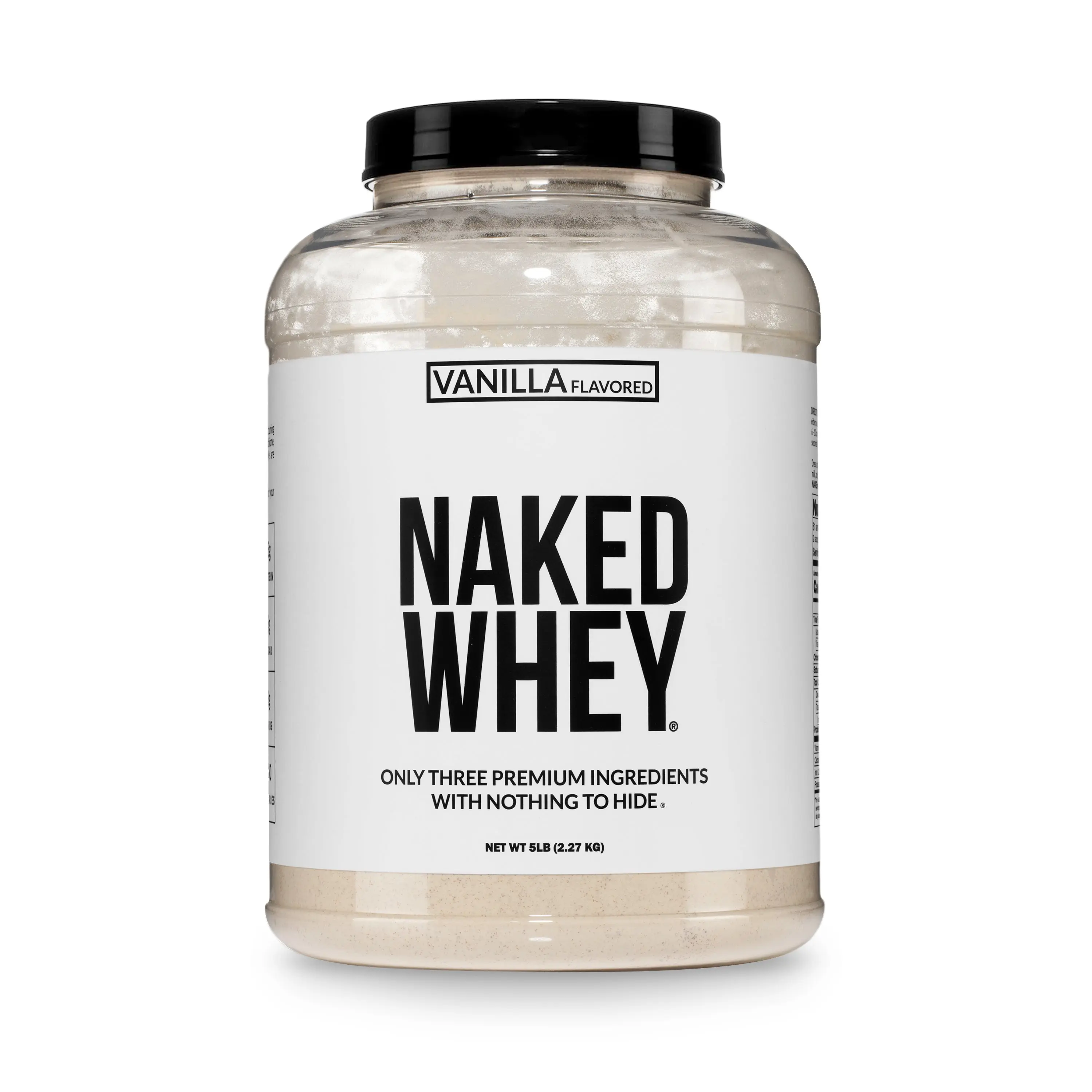 Naked Whey Vanilla Protein Powder - 5LB Grass-Fed, Non-GMO, No Additives, 25g Protein, 5.9g BCAAs - Only 3 Ingredients