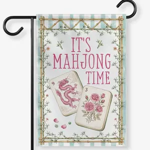 Double-Sided Polyester Garden Flag - Fade-Proof, Multi-Size, Preppy Chinoiserie Design Outdoor Decor for Pink Front Door, Porch Home Accent