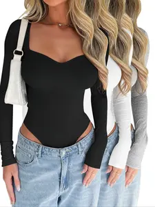 Women's 3-Piece Fall Winter Knit Set, Fashionable Comfortable Square Neck Long Sleeve Jumpsuit Bodysuit, Inner Wear or Outerwear