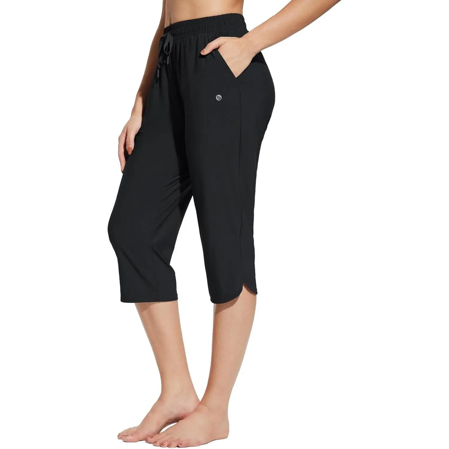 Baleaf Women's Knee Length Swim Capris, UPF 50 Sun Protection Bathing Suit Bottoms with Quick-Dry Pockets and Drawstring Waist, Female, Beachwear, Capri Cut, Side Splits, Cotton