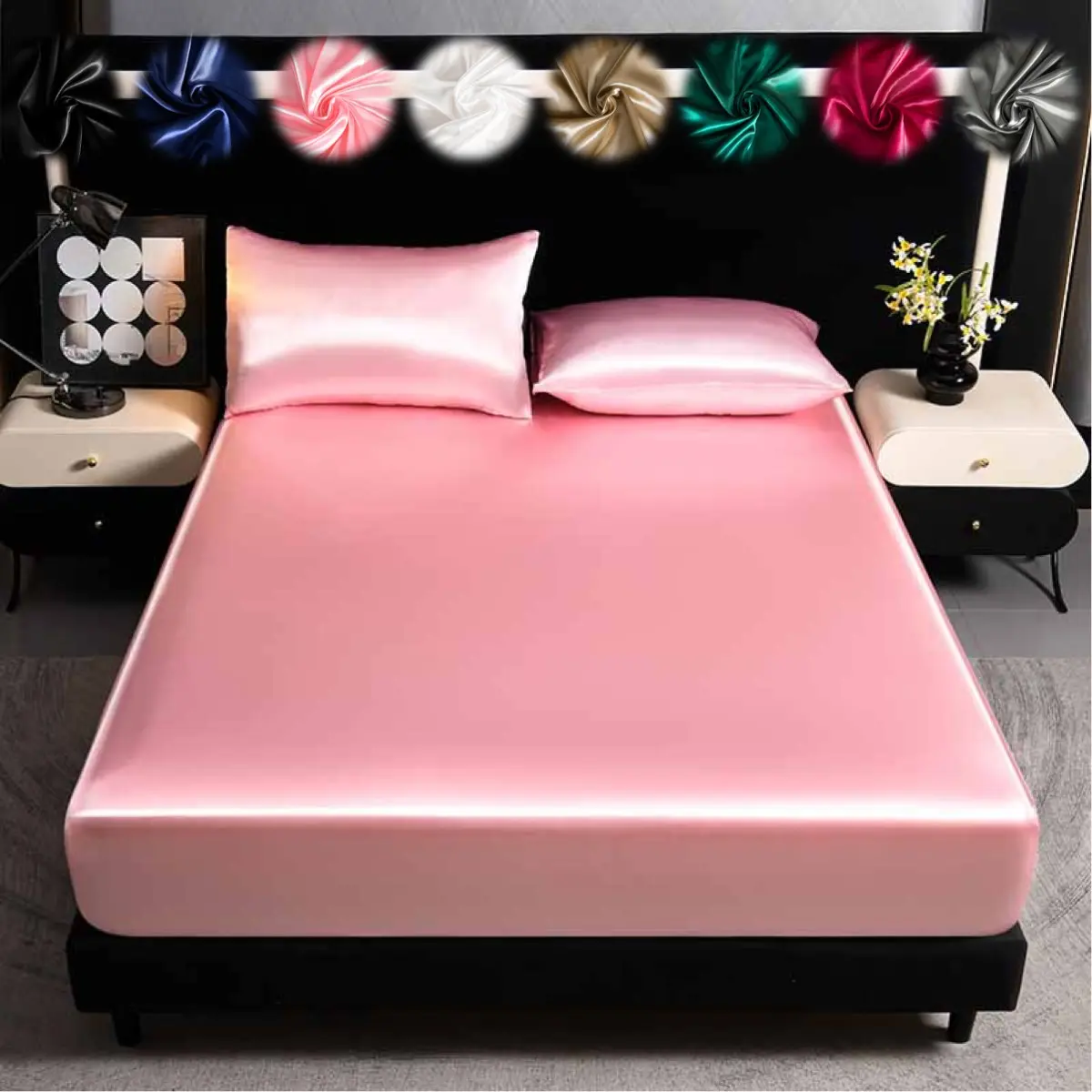 2/3Pcs Silky Satin Bed Sheets Set, Dustproof Mattress Protector, Soft and Comfortable Fitted Sheet, Skin-Friendly & Breathable Smooth Mattress Cover, Silk-Like Soft Comfy Polyester Bedding for Bedroom, Dorm, Hotel, Multiple Sizes Available