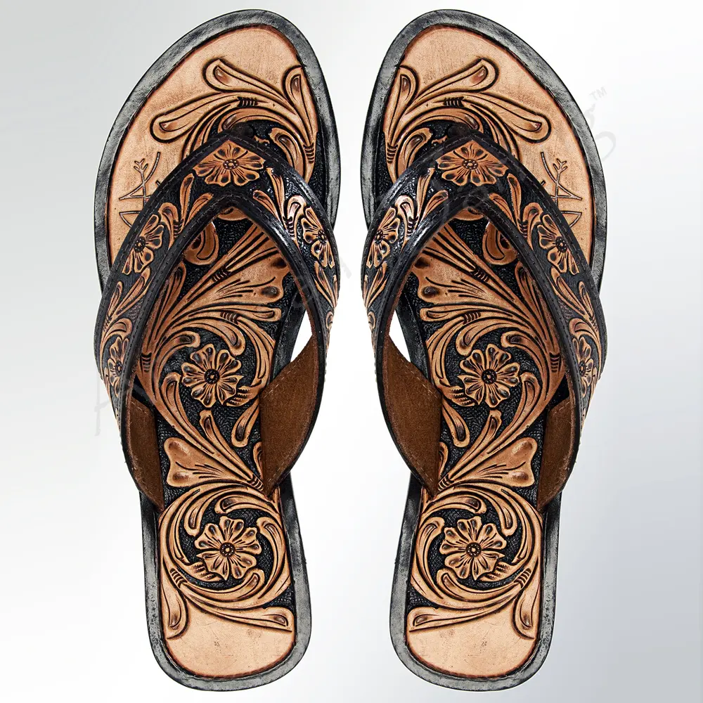 American Darling Hand Tooled, Carved Genuine Leather Sandal Footwear Flip Flop | Tooled