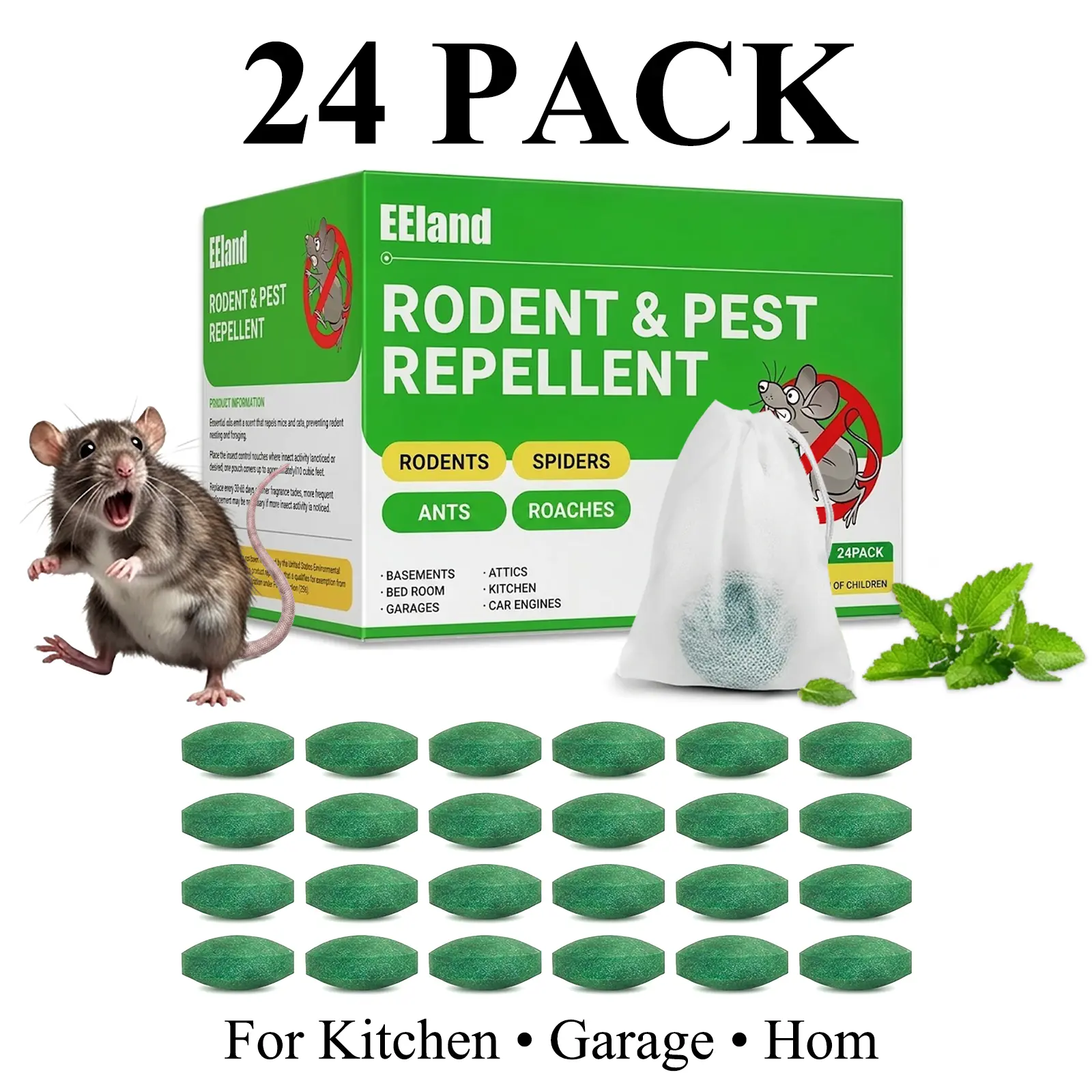 24-Pack Natural Rodent Repellent Balls, Effective Rodent Control Solution for Home & Kitchen Home Supplies