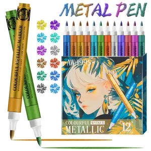 12 Colors Metallic Acrylic Paint Pens for Rock Painting, Soft Brush Tip Metallic Marker for Rock Painting, Ceramic, Glass, Canvas, Mug, Wood, Easter Egg, Waterproof Paint DIY Crafts Making, Diy Painting Supplies