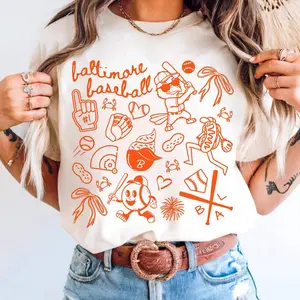 Baltimore Baseball Doodle Graphic Tee, Baltimore Baseball Game Day Youth Shirt, Baltimore Baseball T-Shirt for Men, Women and Kids