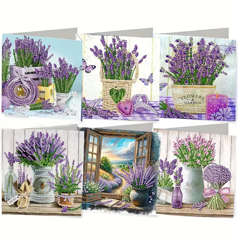 6-piece/set DIY Diamond Painting Kit Birthday Card Kit, DIY Kits, flower pattern design, rhinestone diamond painting art mosaic postcards, holiday greeting cards, birthdays, perfect for families, friends, and lovers, handmade gifts