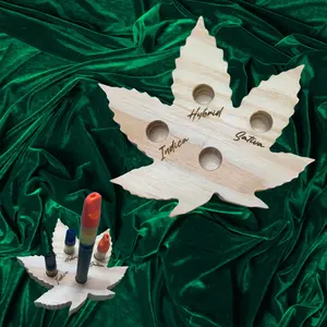 Vape Pen Holder -  Leaf with Strains - Solid Wood, Holds 510 Thread Vape Pens &/or Cartridge