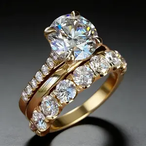 14K Gold & Silver Plated 3Pcs Halo CZ Engagement Ring Set for Women, Round Cut Cubic Zirconia Bridal Wedding Ring Set, Hypoallergenic 925 Sterling Silver, Stackable Promise Rings, Anniversary Valentine's Day Gift for Her