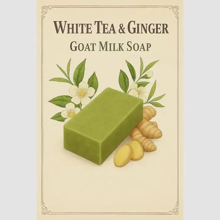 Handmade Goat Milk Soap Bar with White Tea & Ginger, Moisturizing & Nourishing Formula with Olive Oil, Gentle for All Skin Types, Blend, Eco-Friendly, Hydrating