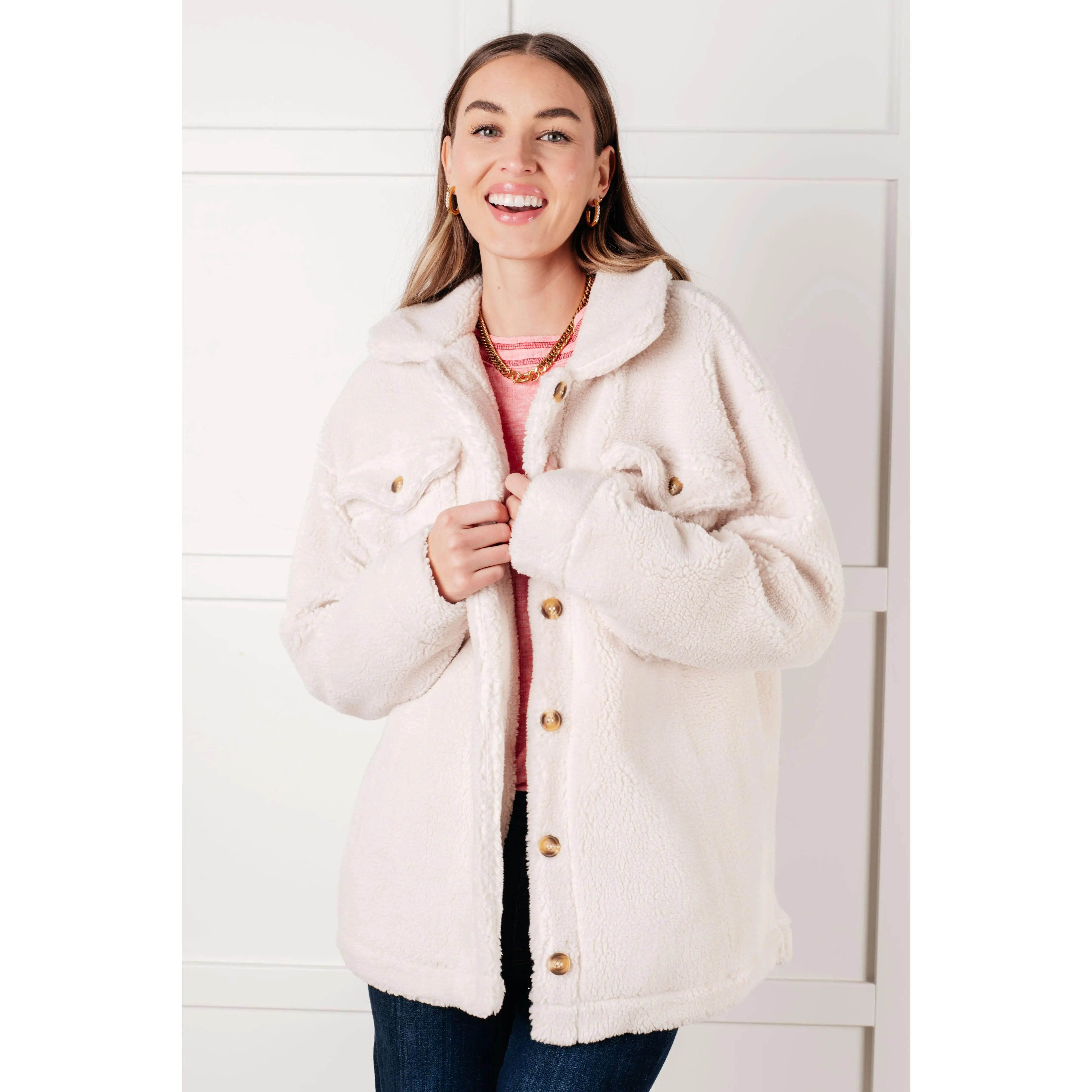 Jodifl Shrouded in Sherpa Coat in White