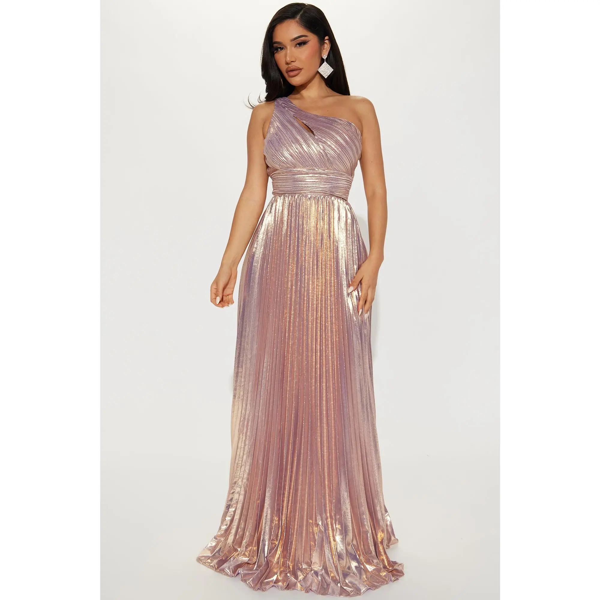 Serena Pleated Metallic Maxi Dress - Lavender