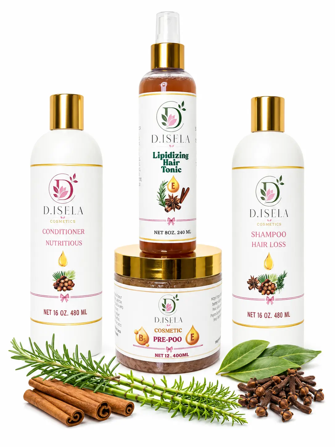 DISELA Botanical Essential Basic Haircare Kit - Anti-Hair Loss, Anti-Dandruff Shampoo & Conditioner System with Coffee, Coconut, Moisturizer, Rosemary, Oil