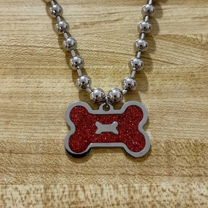 Red Glitter Dog Bone necklace