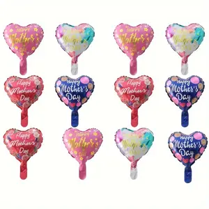 12-Piece Happy Mother's Day Heart Aluminum Foil Balloons Set, Aluminum Foil Material, 4 High-Style Heart Shapes, Decoration, Perfect for Mom's Birthday, Thanksgiving Party, Party Balloons Decorations