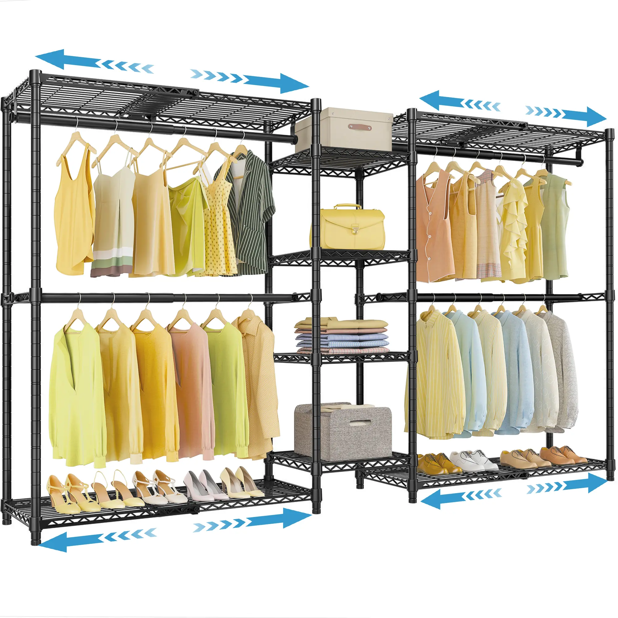 VIPEK X3 Carbon Steel Closet Storage Rack, Heavy-Duty Freestanding Multifunctional Clothes Hanger with Custom 4 Levels Adjustable Shelves, Rods, 1210LBS Max Load, Waterproof Storage Organization for Walk-in Closets
