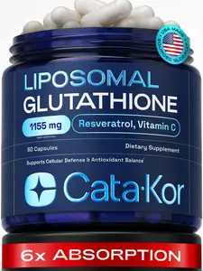 Cata-Kor Liposomal Glutathione 1000mg – Ultra High Absorption with Resveratrol, Vitamin C, Selenium & Vitamin B2 – Antioxidant Support for Immune Support & Healthy Aging – (60 Count (Pack of 1))
