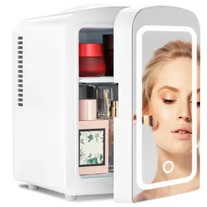 Electactic Compact Refrigerator, Skincare Fridge With Dimmable LED Light Mirror,4L 12oz Capacity, Portable Small Refrigerator for Cosmetics, Skin Care and Food , Ideal for Bedroom, Car, Office & Dorm,100% Freon-Free & Eco Friendly,Black&White.