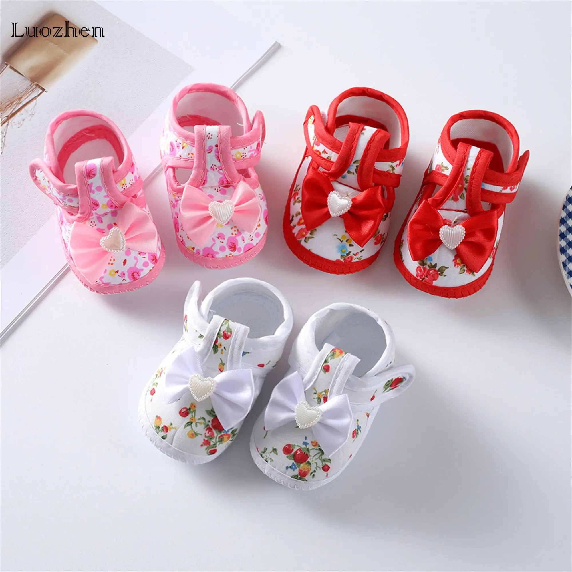 Baby Girls Cute Fashion Flat Shoes, Comfortable Soft Sole Bowknot Flower Print Non-slip Indoor Outdoor Toddler Shoes