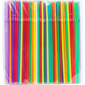 Drinking Bendable Straws Flexible, 100 count, Diameter 5 MM Length 21 CM (8.27 Inches), Plastic, Assorted Pure Solid Colors