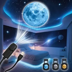 3pcs Led Planetary Moon Projection Lamps, Aurora Projector Lamp, Usb Plug Portable Projection Lights For Bedroom Ceiling Decoration, Plastic, Usb Powered, Ideal For Wedding And Room Decor, Atmosphere Light