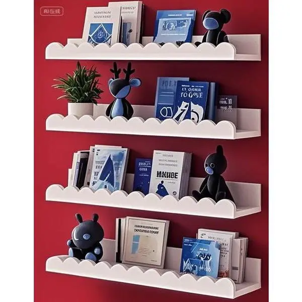 4-Pack White Scalloped Wall Shelves, Space-Saving Nursery Organizer, Wall-Mounted Book Display for Toddler Room, Easy to Install Floating Shelves, Bedroom Decor with White Finish