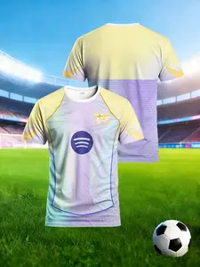 Barcelona gradient jersey T-shirt, gradient + rainbow + FCB print. Barcelona fans are ecstatic. Trendy fan team uniform.