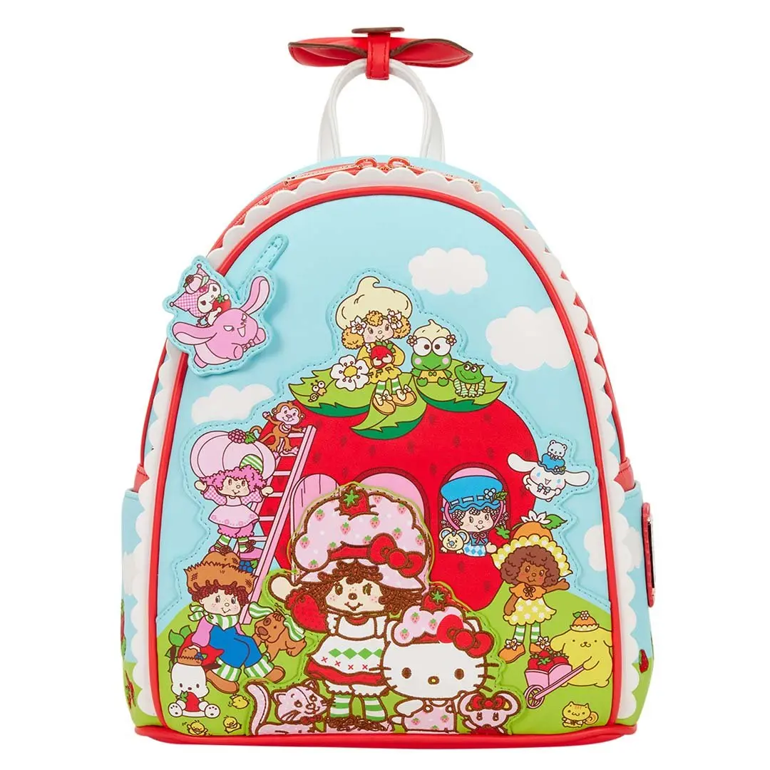 Loungefly Sanrio Hello Kitty & Friends x Strawberry Shortcake Embroidered & Scented Faux Leather Mini Backpack for Women with 3D Bow Handle, Embroidery