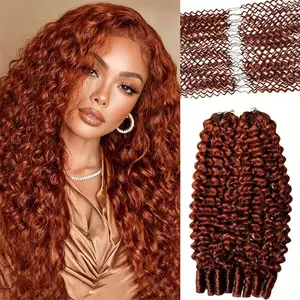 Bling Hair 14-22Inch Reddish Brown Burmese Curly Crochet Human Hair Knotless Pre-Separated 33# Color Kinky Curly Feather Crochet Hair Extensions For Braiding