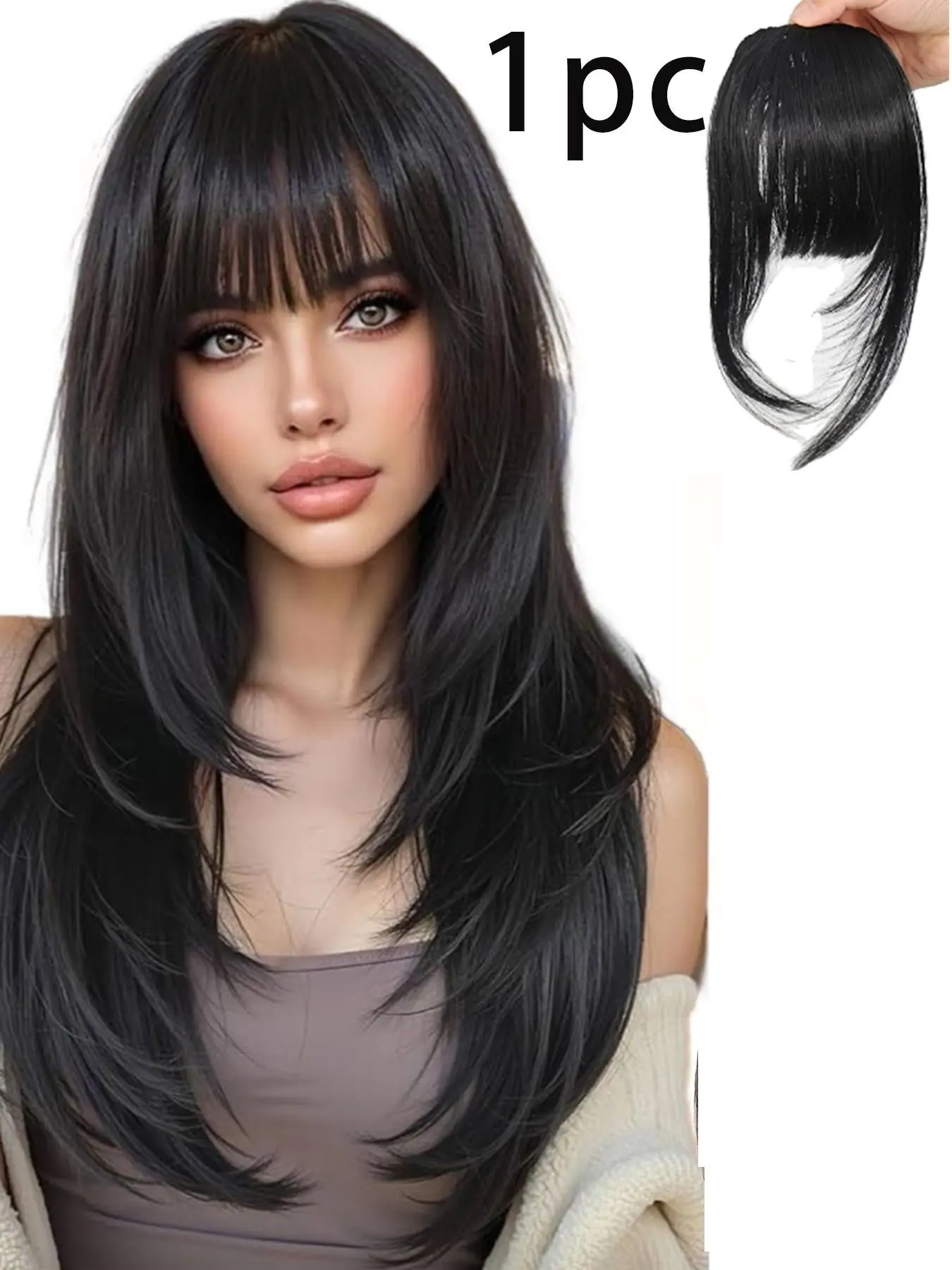 Women's Synthetic Bangs Hair Clip-In Extensions, 10 Inch Straight Wig, Natural Look, No Heat Needed, Fashionable Design, Easy to Use, Synthetic Hairpiece, Synthetic Hair Hairpieces