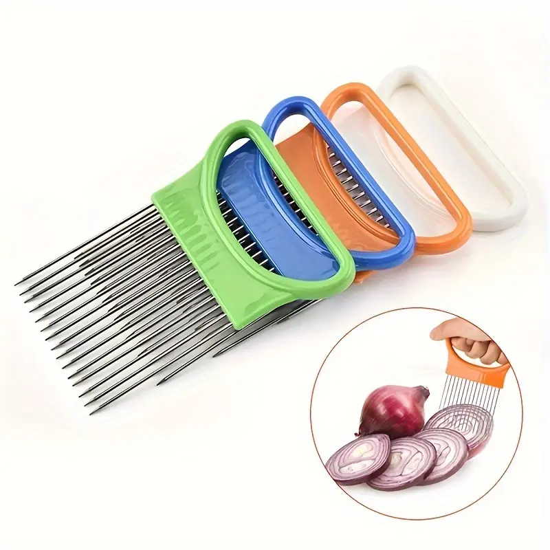 Handy Stainless Steel Onion Holder Slicer Set - No-Electricity Kitchen Utensil for Effortlessly Slicing Onions, Tenderizing Meat, Vegetable Prepping