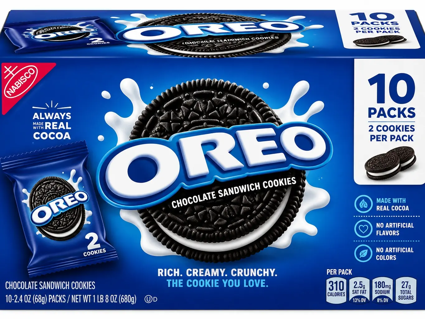 OREO Chocolate Sandwich Cookies, 2.4 oz. Packs, 10 Count – Classic Chocolate Cookies with Creme Filling