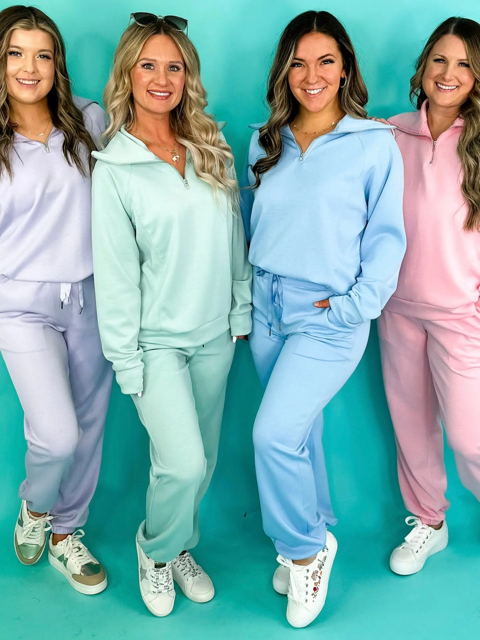 Women's 2-Piece Nightwear Set - Lightweight Quarter-Zip Tops & High-Rise Pants - Stretchy Breathable Comfy Sets, Jogger, Everyday, Fabric, Polyester, Spandex, Bottom, Lady, Basic, Casual, Soft, Knit, Plus Size Matching Sets