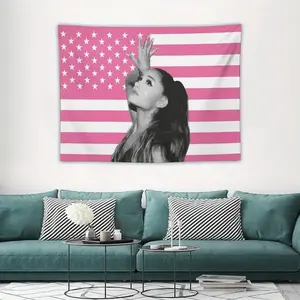 White and pink American flag wall hanging featuring Ariana theme, digitally printed on polyester material, suitable for living rooms, bedrooms, offices, bars and party venues, Wall Tapestries