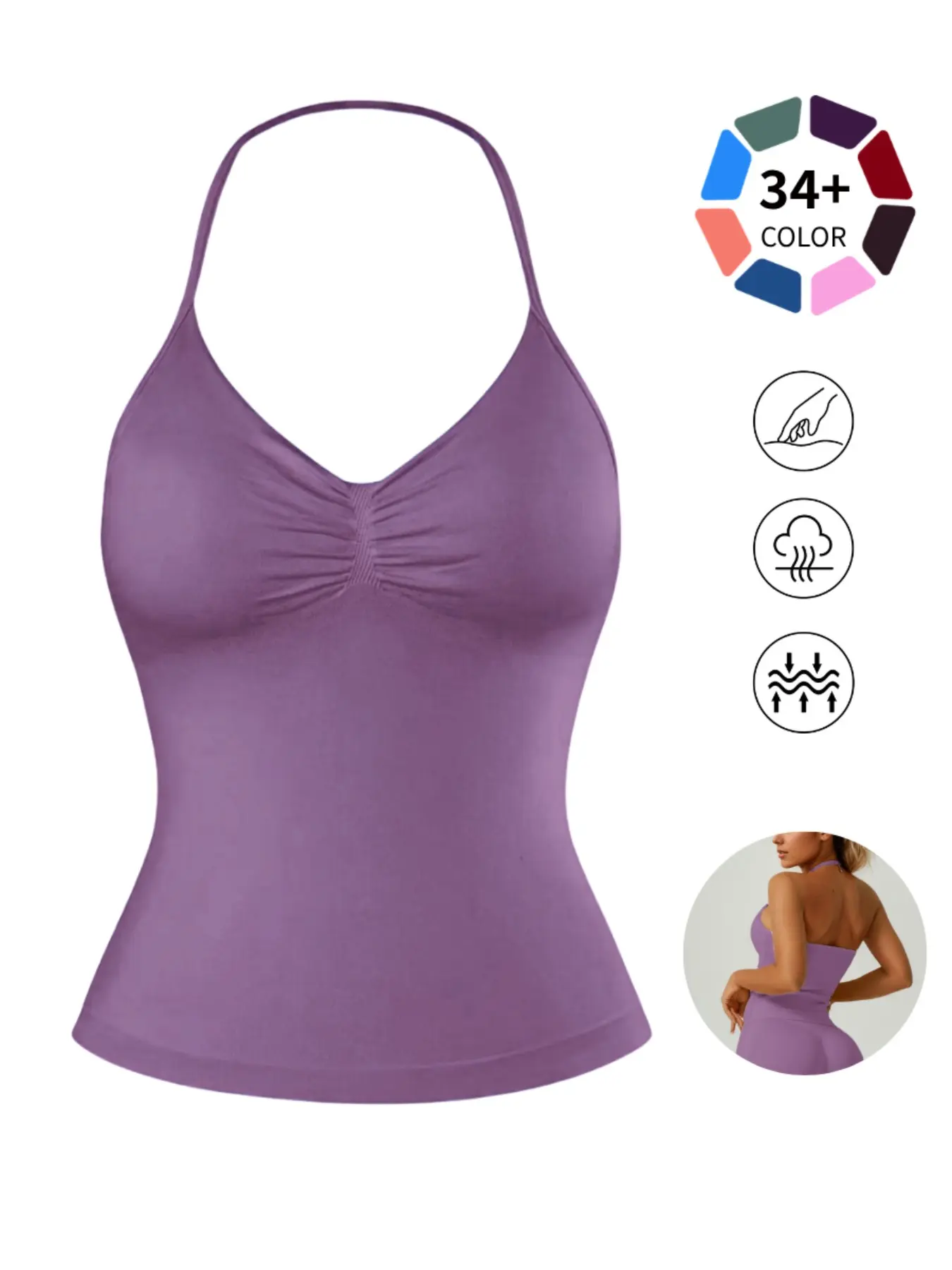 Women's Halter Neck Ruched Workout Tank, 34+ Color Options, Slimming Longline Yoga Top, Seamless & Buttery Soft Fabric for Gym, Yoga, Casual & Athletic Wear, Stretchable Activewear, Fitness Sport Top, Activewear Clothes, Fitness Apparel