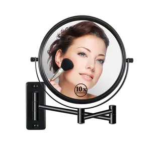 Wall Mounted Makeup Mirror - 1X/10X Magnifying Mirror 360° Extendable Arm Mirror for Makeup, 8 Inch Double Sided Vanity Mirror for Bathroom, Wall Mirror for Teen Girls, Women, Matte Black
