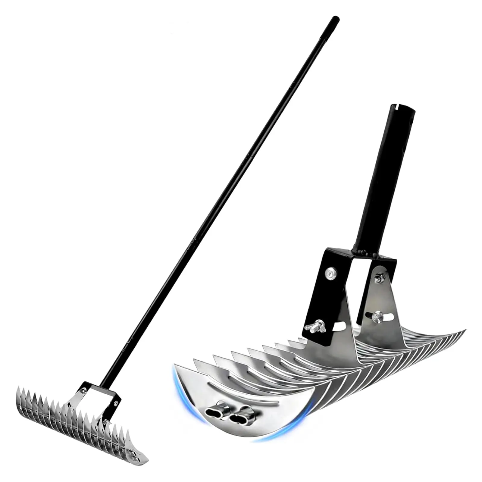 Dethatcher Rake 15-Inch Lawn Thatching Rake,19-Tine Heavy-Duty Steel Dethatching Rake with Adjustable Head&Long Handle,Durable Thatch Rake for Removing Dead Grass,Moss&Lawn Debris