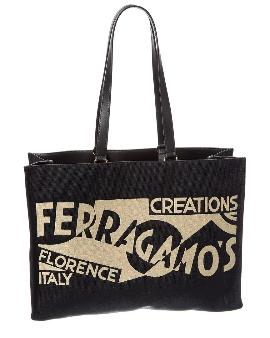 Ferragamo Logo Large Leather-Trim Tote