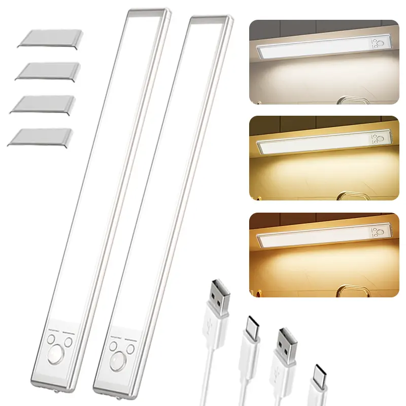 2-Pack Under Cabinet Motion Sensor Lights - 76LED Automatic Dimmable 11-Inch Adjustable Aesthetic Compact Battery-Powered 1500mAh USB Rechargeable Magnetic Indoor Lights, Easy Installation for Kitchen, Wardrobe, 11-Inch Under-Cabinet Lights, Adjustable Un
