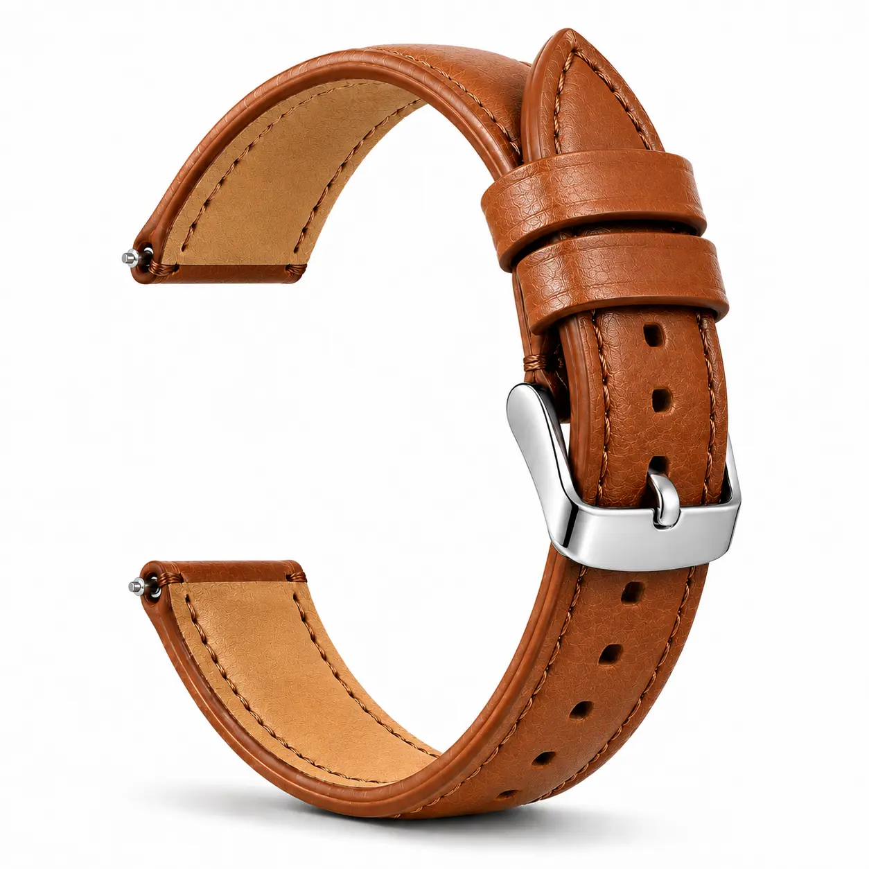 Royal Genuine Leather Watch Strap in Tan, Premium Double Stitch Replacement Band with Silver Buckle - Everyday Men's Accessories & Accessories for Women, Daily, Business, Elegant, Casual