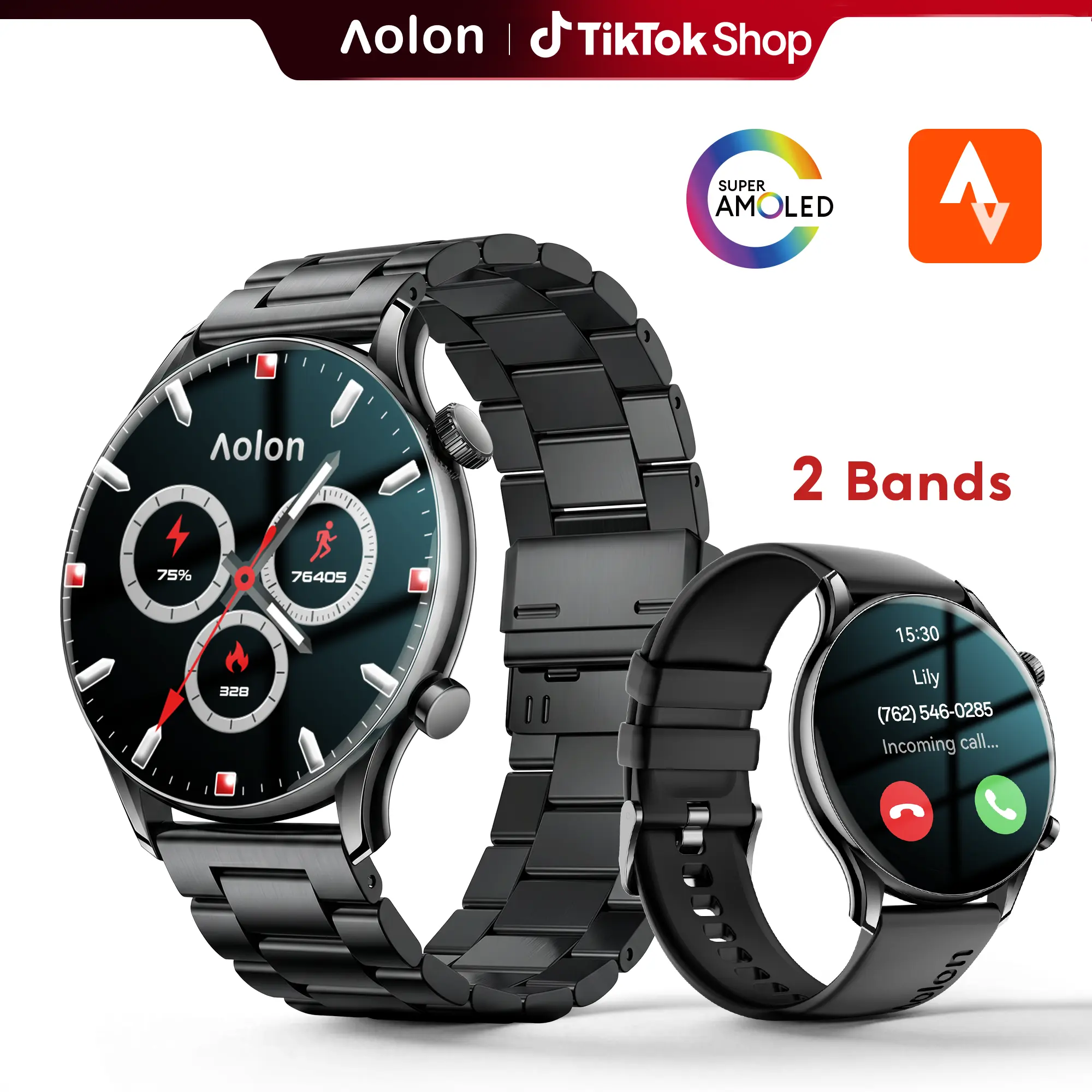 【Ultra-Slim】Aolon GTR3 Wearable Smartwatch: 1.43" AMOLED Display, Bluetooth Calls, Fitness & Sleep Tracking, 110+Sport Modes, IP68 Water Resistant, Fast Charging, 120-Hour Battery, iOS & Android, Great Gift for Men & Women. #sohochic#tiktokshopstockup