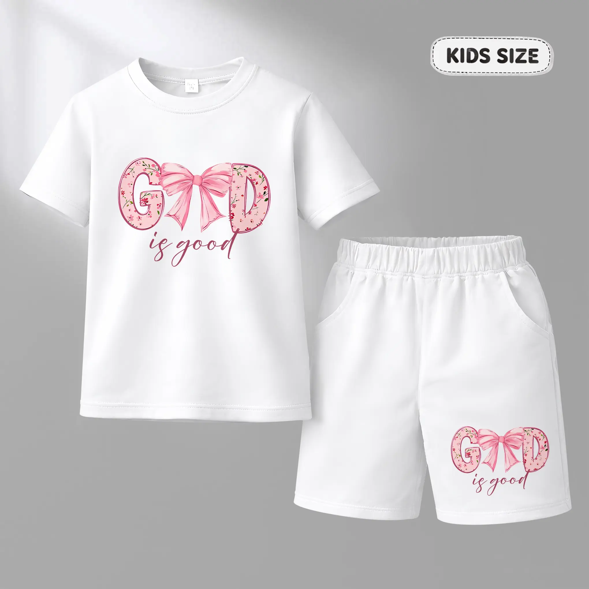 Girls' 2-Piece "Good Is Good" Butterfly Print Short-Sleeved T-Shirt & Shorts Set - Kids Clothing Girls, Casual Summer Outfit with Comfortable Round Neck, Suitable for Everyday Wear & Outdoor Activities, Clothes For Girls