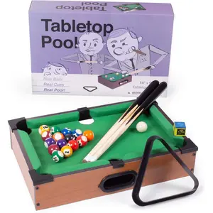 Tabletop Pool, Mini Pool Table & Billiard Set | Small Billiards Game with 16 Resin Balls, 2 Pool Cues, Triangle Rack, & Chalk | Travel-Friendly & Office Desk Games, Bartop, or Home Use & Easy Storage