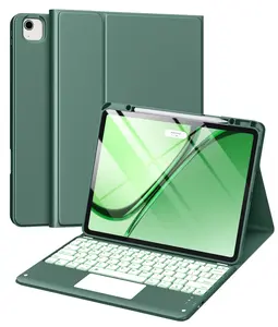 for iPad Air 13 Inch & Pro 12.9 Case with Keyboard - Multi-Touch Trackpad, 7 pc Backlit, Detachable Keyboard Cover for iPad Pro 12.9 (6th, 5th, 4th, 3rd gen), Air 13 M4/M3/M2,Pine Green(Does not include the iPad)