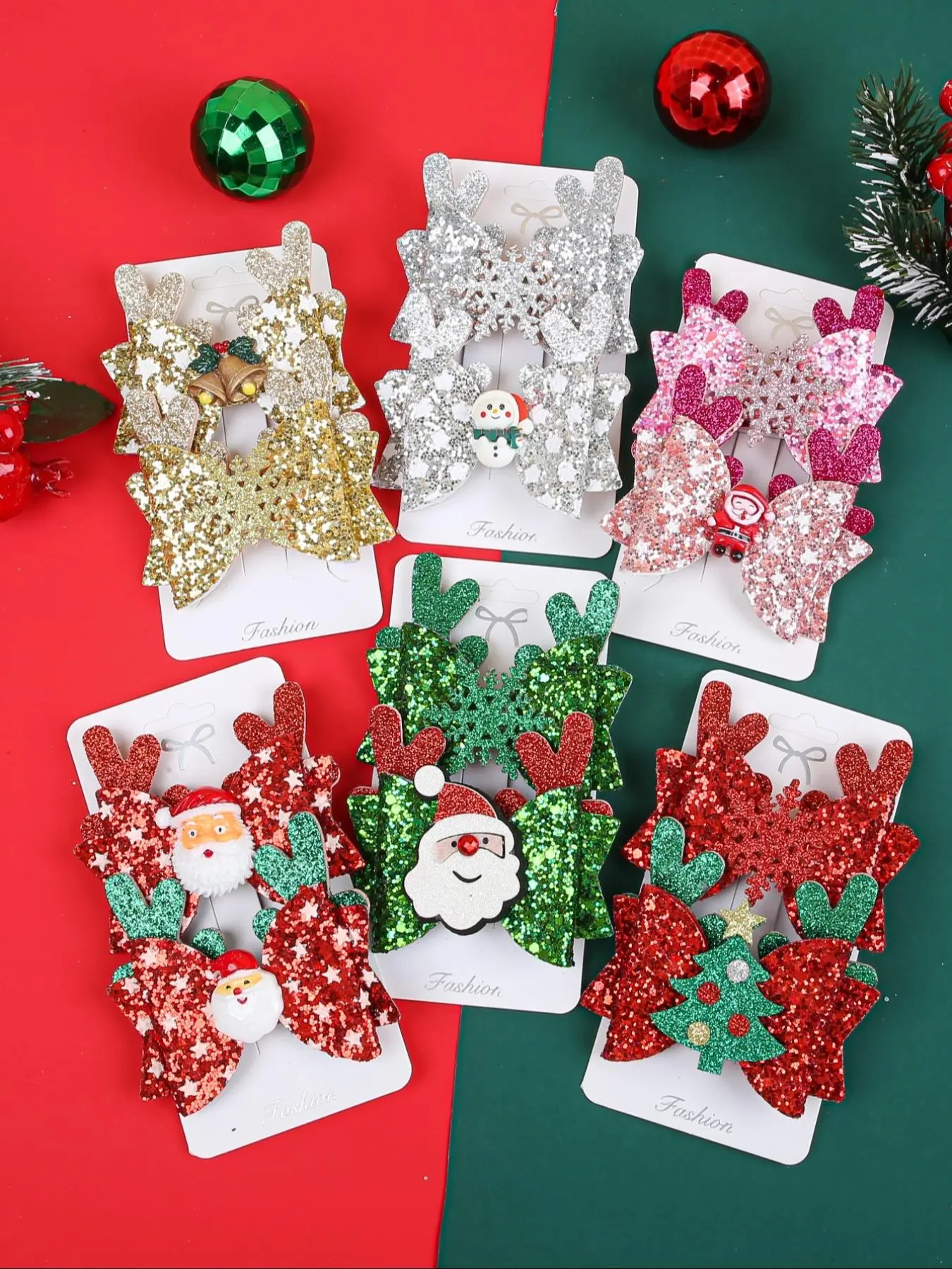 Cute Christmas Themed Glitter  Hair Clips, Bowknot & Deer Horn & Tree Design Hair Accessories for Women & Girls, Fashion Hair Accessories for Party, Daily Clothing Decor