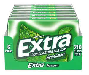 EXTRA Gum Spearmint Stocking Stuffer Christmas Gift, Bulk Chewing Gum Sugar-Free, Mega Pack of 6 with 35 Sticks Each