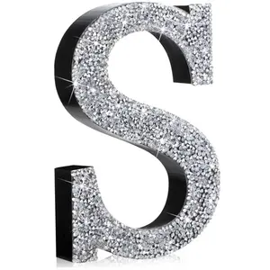Silver Crushed Crystal Diamond Bling Letters 5.7-inch Wall Decorations Glitter Rhinestone With Screws And Hooks Hangable Ornaments