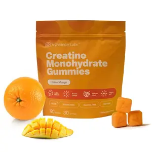 VYBRANCE LABS Creapure Creatine Gummies 5g + Taurine & B12 - Sugar-Free, Vegan, Gluten-Free - Citrus Mango - 120 Count (30 Servings) for Strength, Energy & Focus